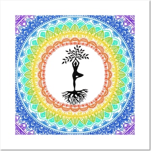 Yoga tree pose with zen doodle Posters and Art